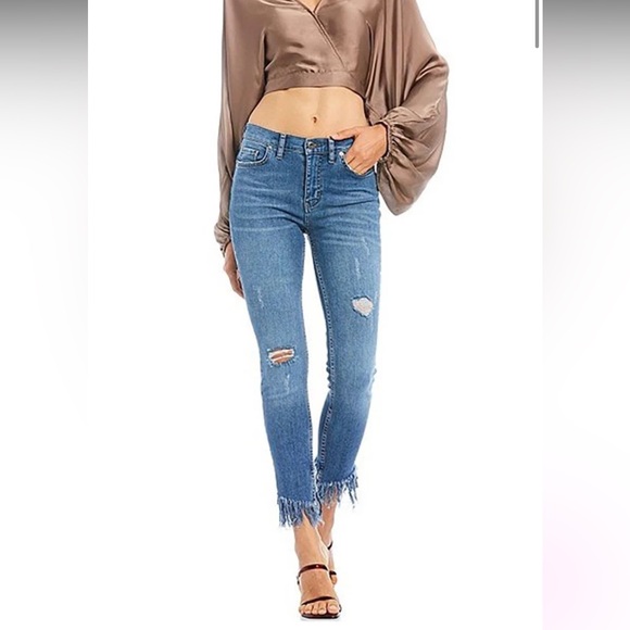 Free People Denim - FREE PEOPLE GREAT HEIGHTS FRAYED SKINNY JEAN WORN INDIGO DENIM PANTS‎